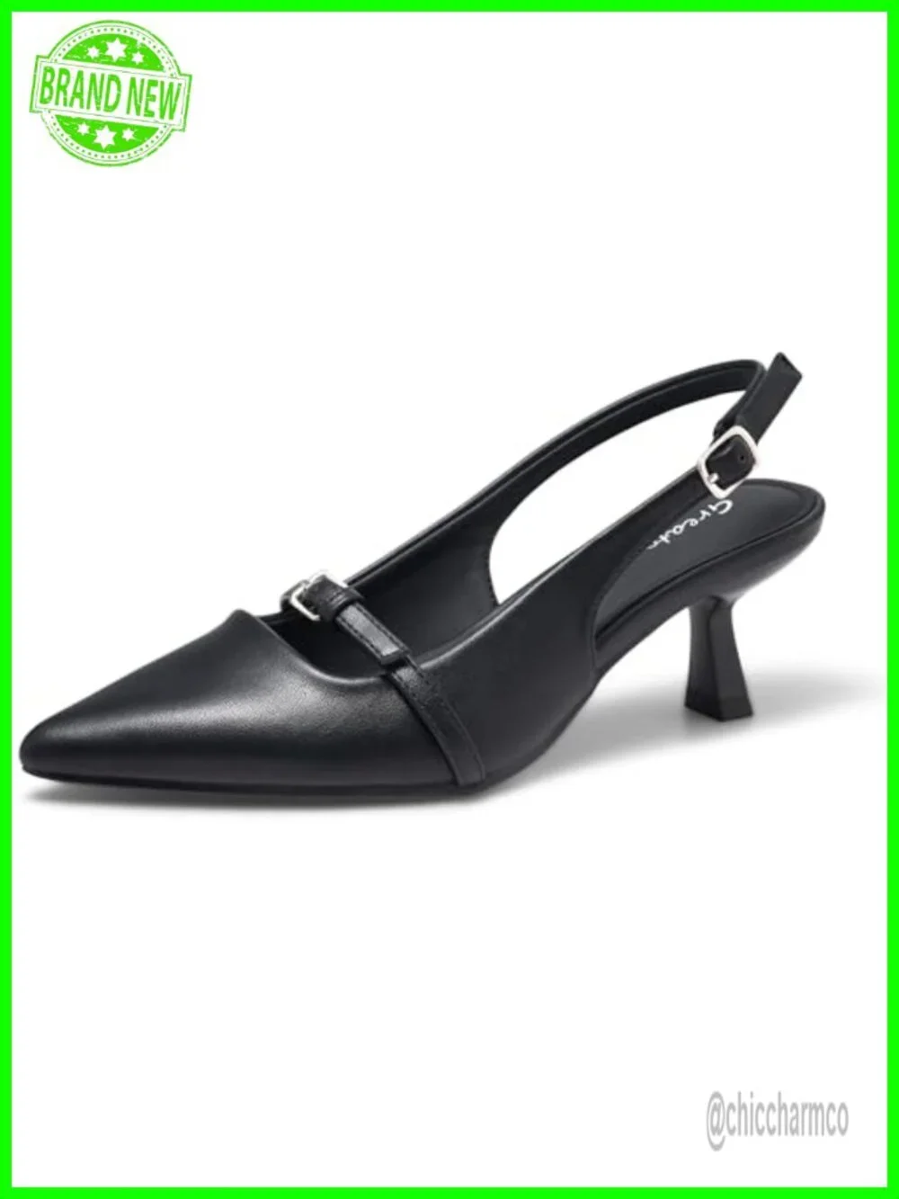 Kitten Heels Pointed Toe Slingback Dress Pumps Faux Leather